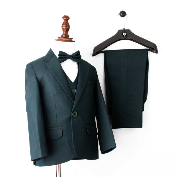 Baby Boy 4 Piece Dark Green / White Shirt Formal Suit Set