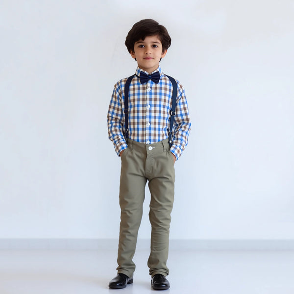 Baby Boy Blue Multi Checked Formal Gallis Set