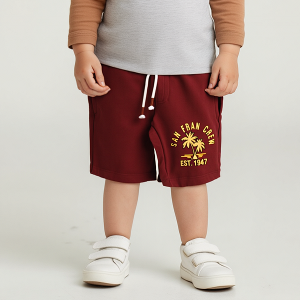 Baby Boy Dark Mahroon Beach Tree Print Short