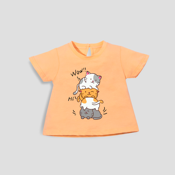 Baby Girl T-Shirt Top Peach Cat Print