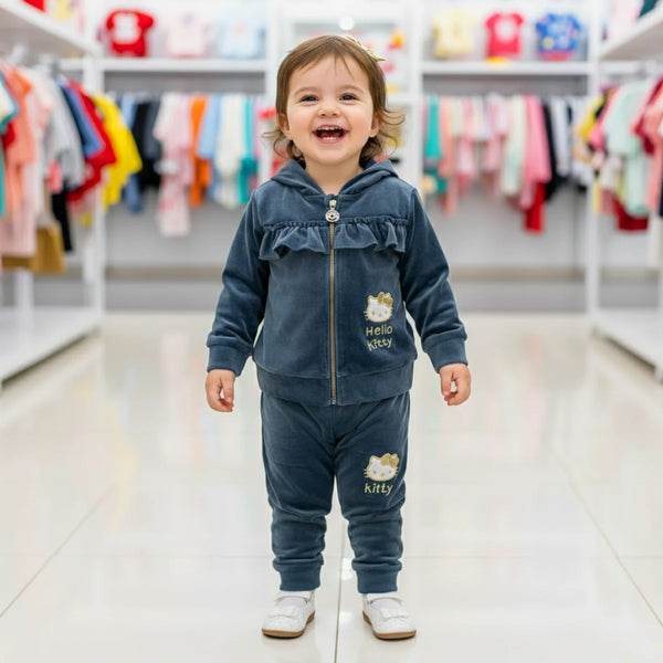 DS Baby Girl 2 Piece Green Hello Kitty Velvet Track suit