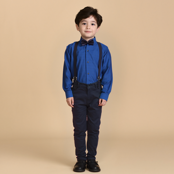 Baby Boy 4 Piece Blue Checked Print Formal Set