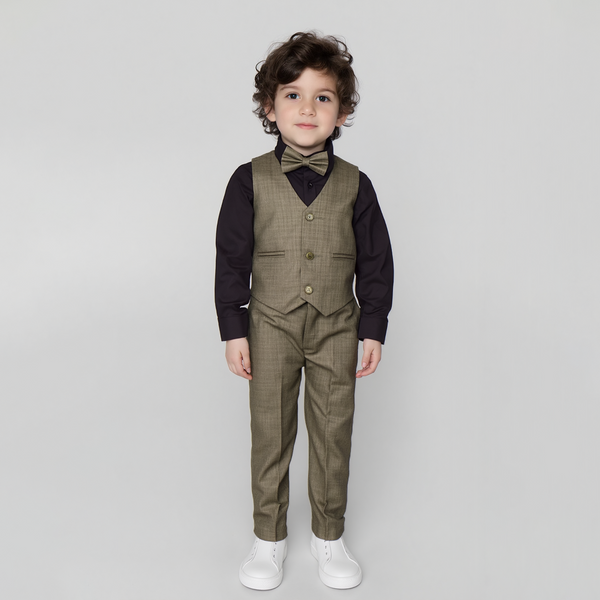 Boy 3 Piece Formal Light Brown Texture Waistcoat Set