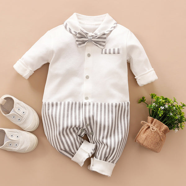 Baby Boy Off-White Stripes Formal Full Romper
