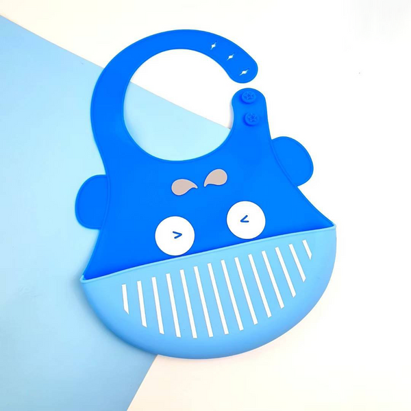 Baby Silicon Bib Whale Blue Print Food Catcher Pocket