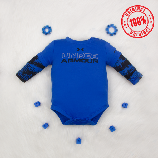 U-Armour Baby Boy Full Sleeves Bodysuit Blue Logo Print