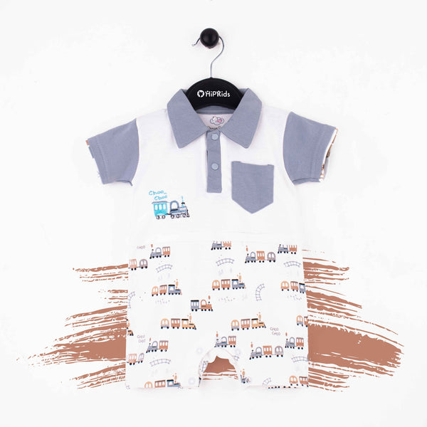 Baby Boy Grey Choo Choo Romper