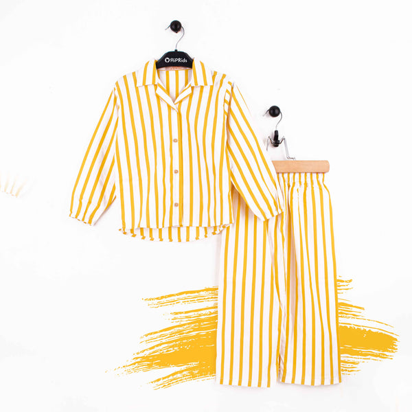 Girl Co-Ord Set Yellow Stripes Print