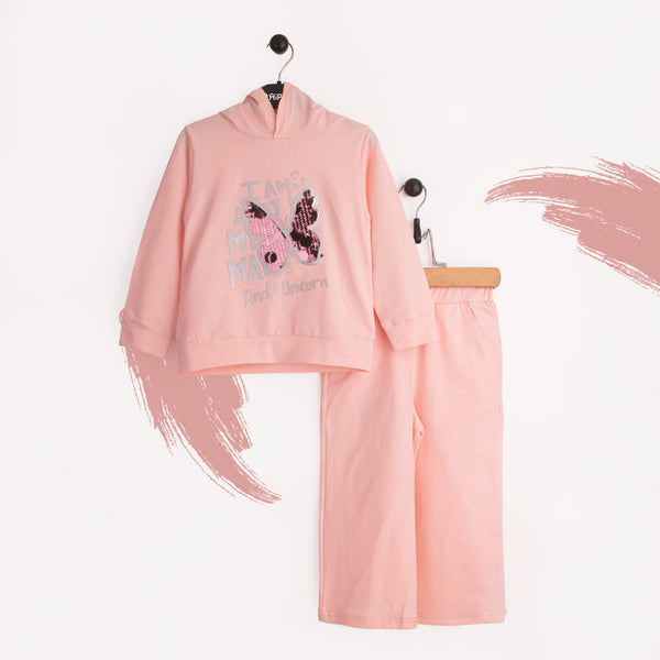Baby Girl 2 piece Set Peach Sequence Butterfly