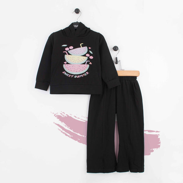 Baby Girl 2 piece Set With hoodie Black Sweet Summer