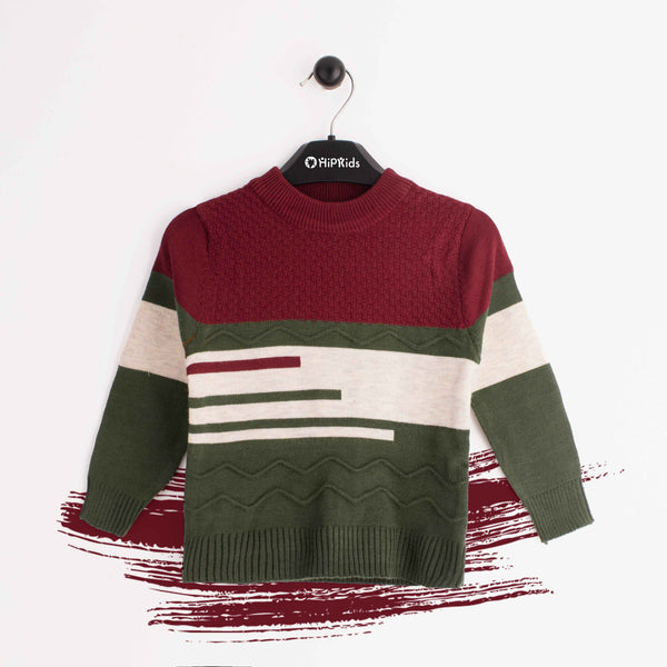 Baby Girl Mahroon / Green Stripes Sweater