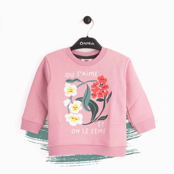 Baby Girl Pink Flowers Print Sweatshirt