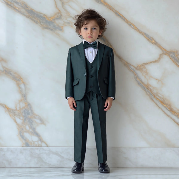 Baby Boy 4 Piece Dark Green Self Formal Suit