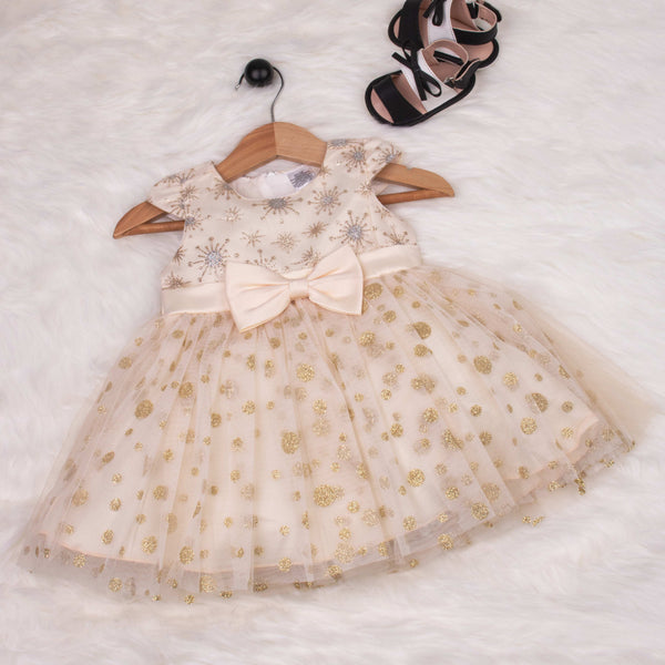 Baby Girl Golden Glitter Embroidered Zari Fancy Frock