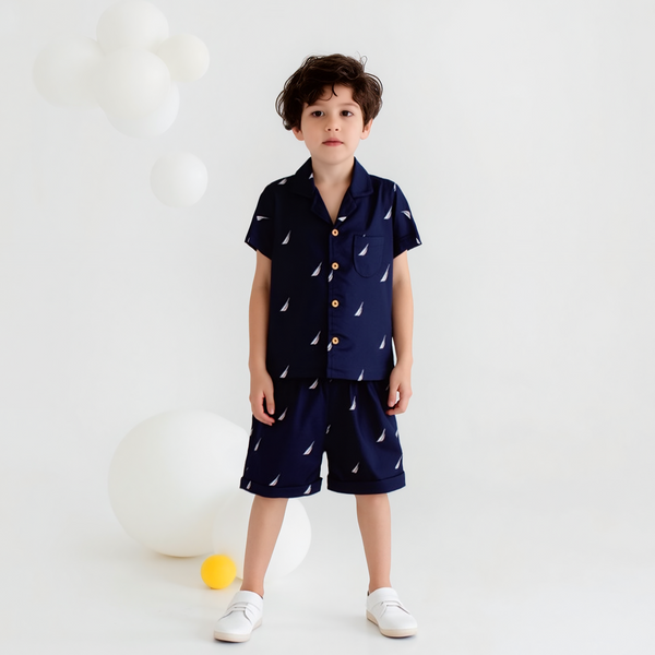 Baby boy 2 Piece Navy Blue Nau-tica Print Safari Suit
