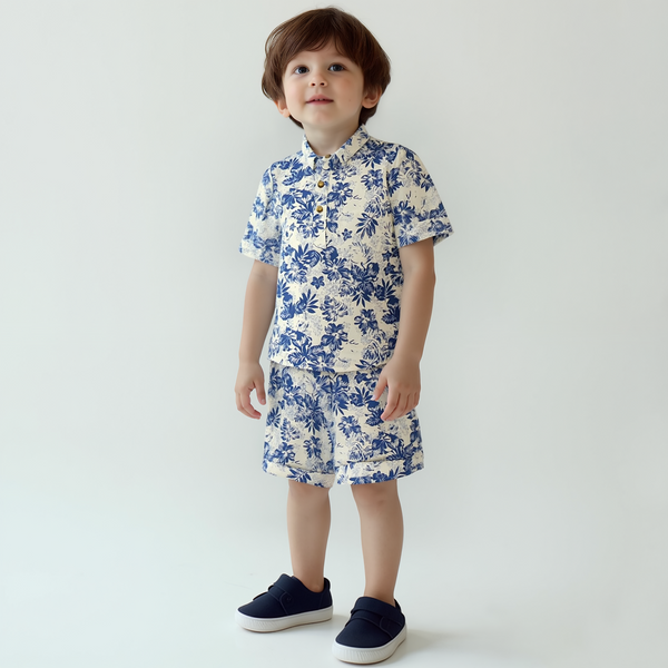 Baby boy 2 Piece Blue Flowers Print Safari Suit