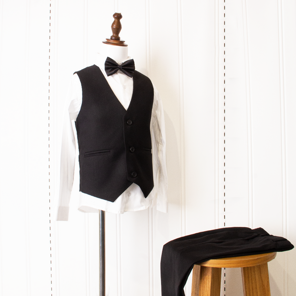 Baby Boy 3 Piece White Black Waistcoat Suit Set