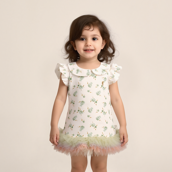 Baby Girl Green Flowers Frill Fancy Frock