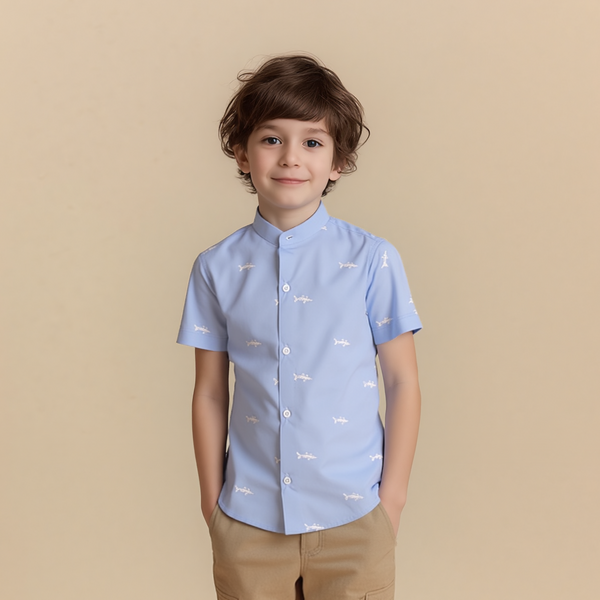 Baby Boy Half sleeves Fish Embroidered Shirt