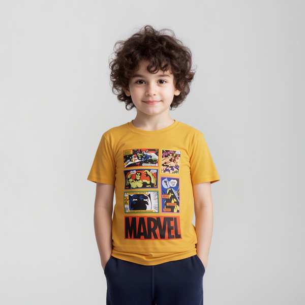 Boy Yellow Marvels Print T-Shirt