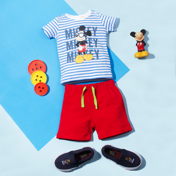 DS Baby Boy 2 Piece Set Sky Stripes Mickey Mouse Print