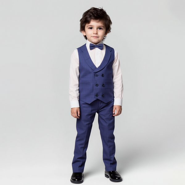 Baby Boy Blue Texture Waistcoat Formal Set