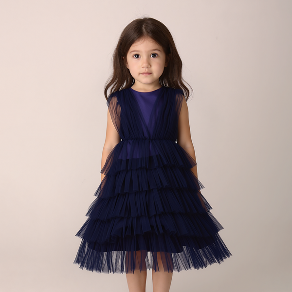 Girl Navy Blue Princess Long Fancy Frock