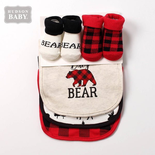 Hudson Baby 5 Piece Bib and Socks Set Baby Bear