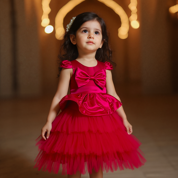 Baby Girl Princess Dress Red Bow Fancy Frock
