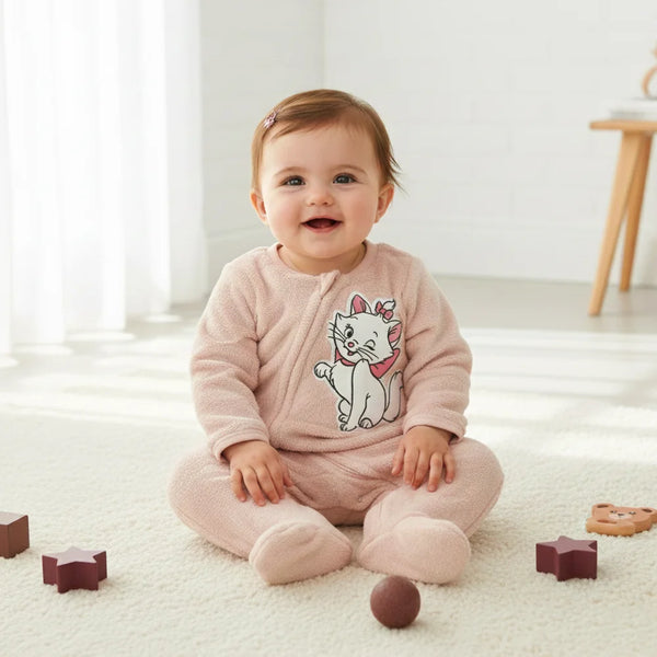 DS Baby Girl Fleece Full Romper White Cat