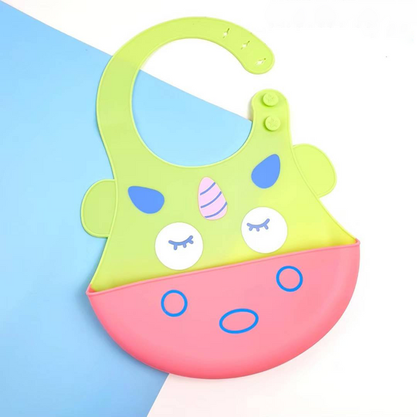 Baby Silicon Bib Unicorn Print Food Catcher Pocket