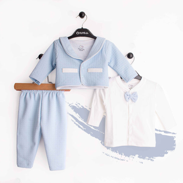 Baby boy 3 Piece Set Formal Style Sky Blue Bow
