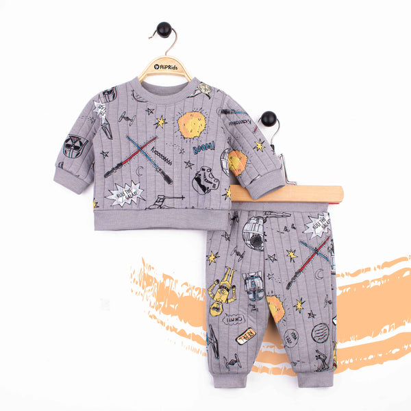 Baby Boy 2 Piece Set Grey Rule the Galaxy Print