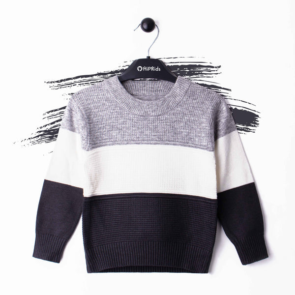 Baby Boy Long Sleeves Light Grey Strap Sweater