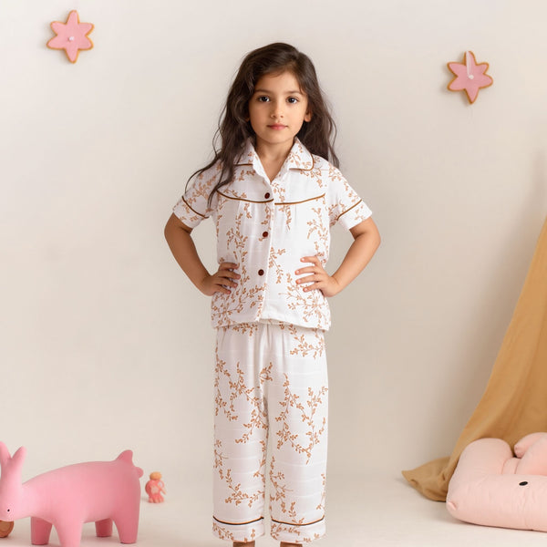 Baby Girl Muslin Flower Print Night Suit