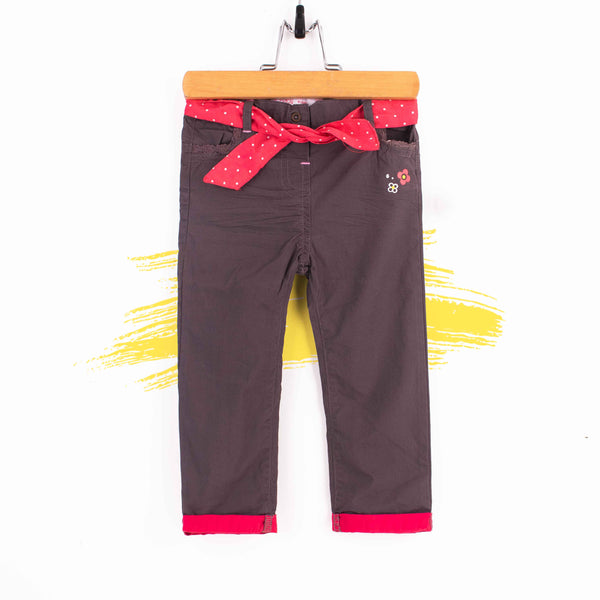 Baby Girl Pink Belt Cotton Pant