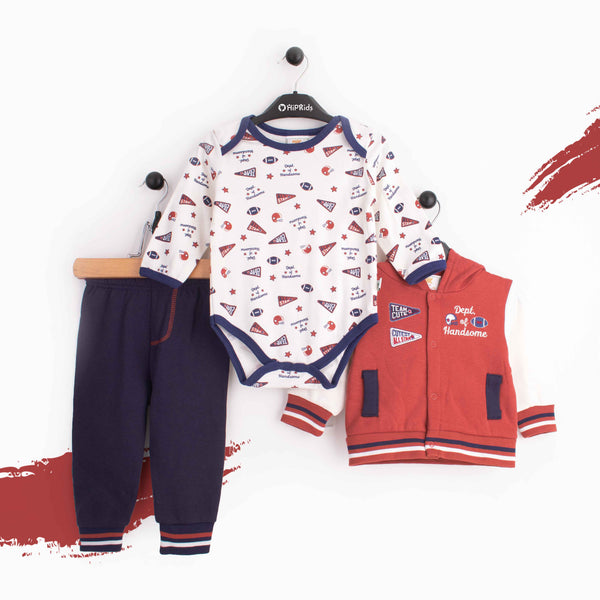 Baby Boy 3 Piece Set with hoodie Dept of handsome