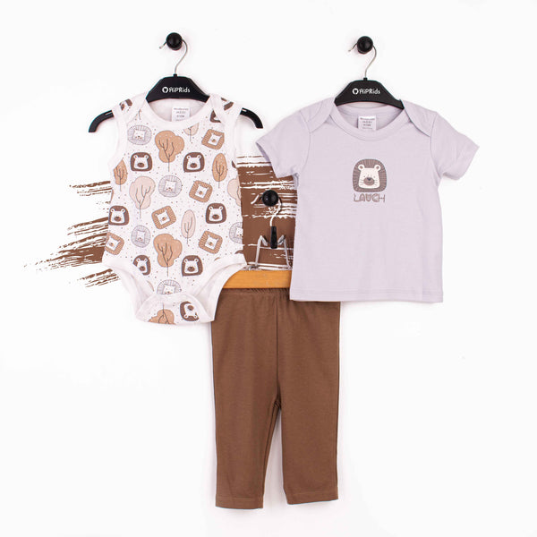 wonder-Child Baby Boy 3 piece Set Brown Animal Face
