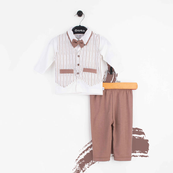 Baby Boy 2 Piece Set Brown bow Stripes Print