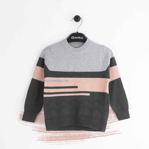 Baby Boy Grey / Pink Stripes Sweater