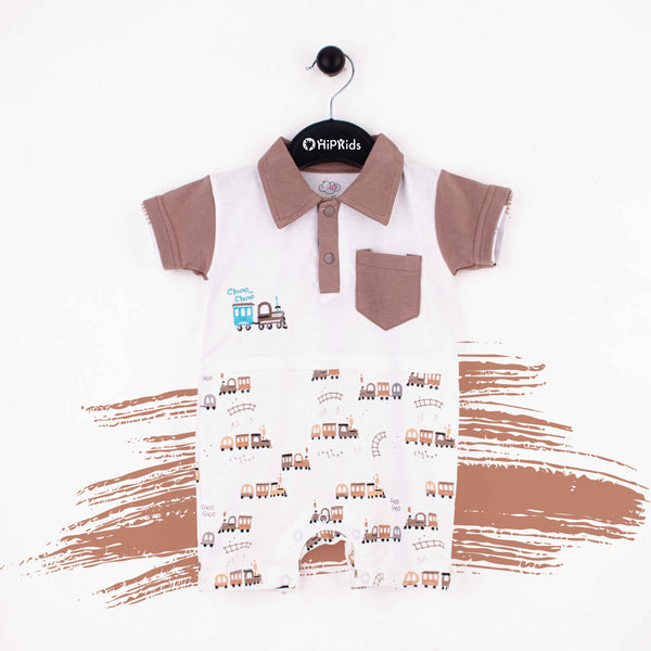 Baby Boy Brown Choo Choo Romper