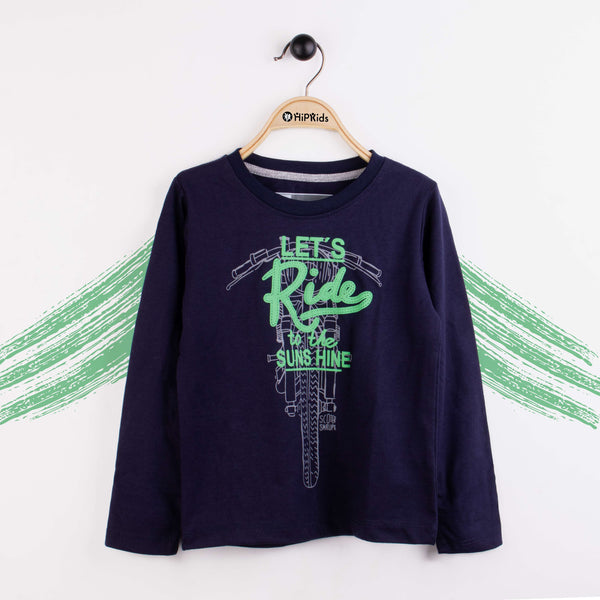 Boy Long Sleeve T-Shirt Navy Blue Let's Ride To the Shine Print