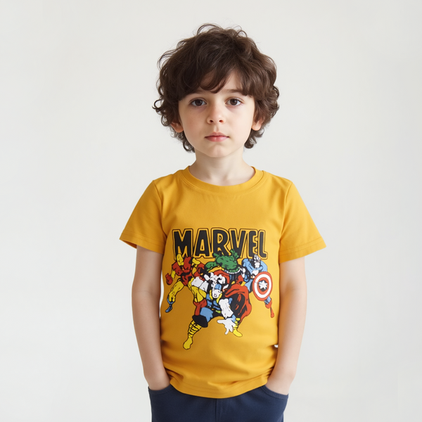 Boy Yellow Marvel Print T-Shirt