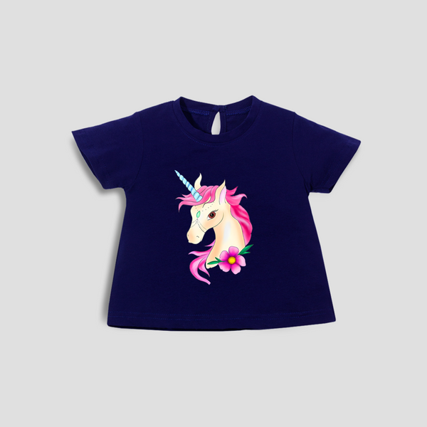 Baby Girl T-Shirt Top Navy Blue Unicorn Print