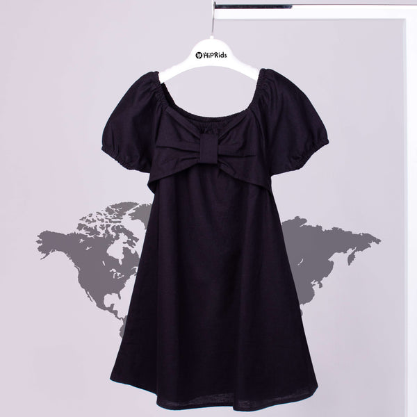 Girl Black Big Bow Long Shirt