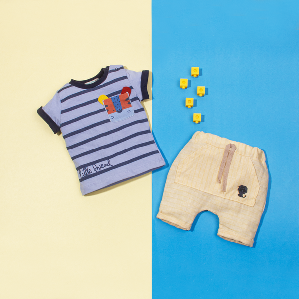 Baby Boy 2 Piece Set Little Friend Blue Stripes Print