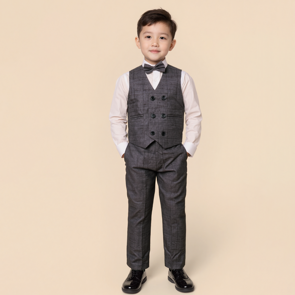 Baby Boy Blue Texture Waistcoat Formal Set