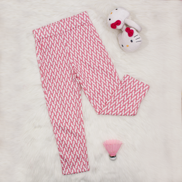 Girl White/Pink Printed Trouser