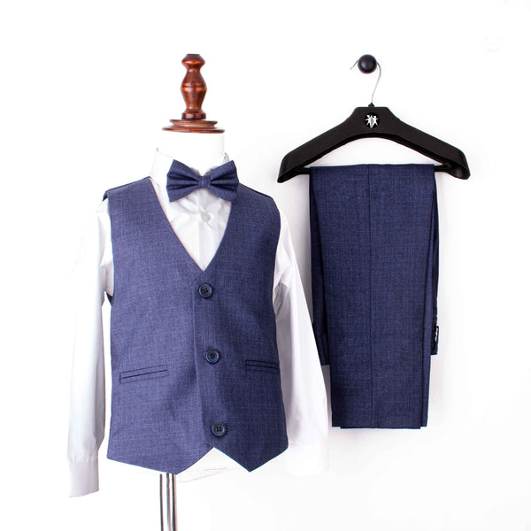 Boy 3 Piece Formal Blue Texture Waistcoat Set