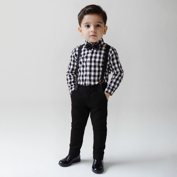 Baby Boy 4 Piece Black / White Checked Print Formal Set